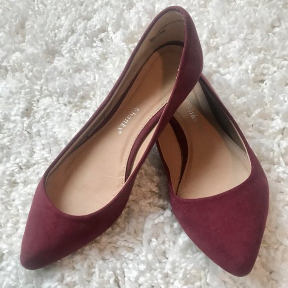Christopher & Banks Shoes - [ 3 for $24 ] Burgundy Suede Pointed Toe Flats
